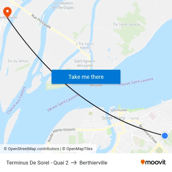 Terminus De Sorel - Quai 2 to Berthierville map