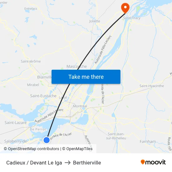 Cadieux / Devant Le Iga to Berthierville map