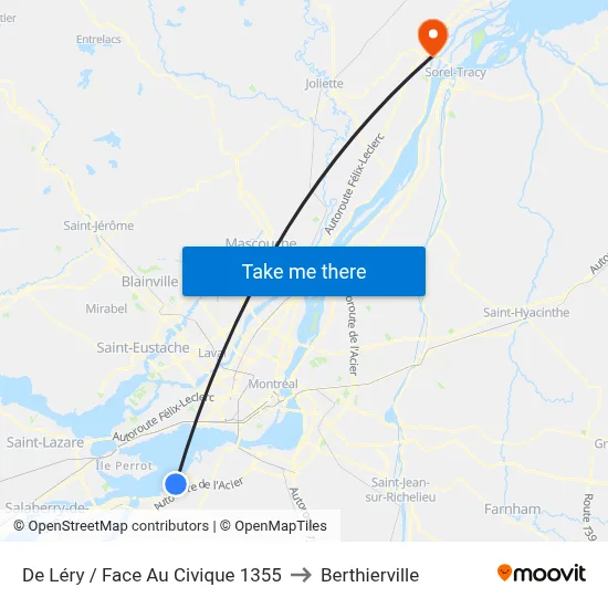 De Léry / Face Au Civique 1355 to Berthierville map