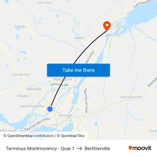 Terminus Montmorency - Quai 1 to Berthierville map