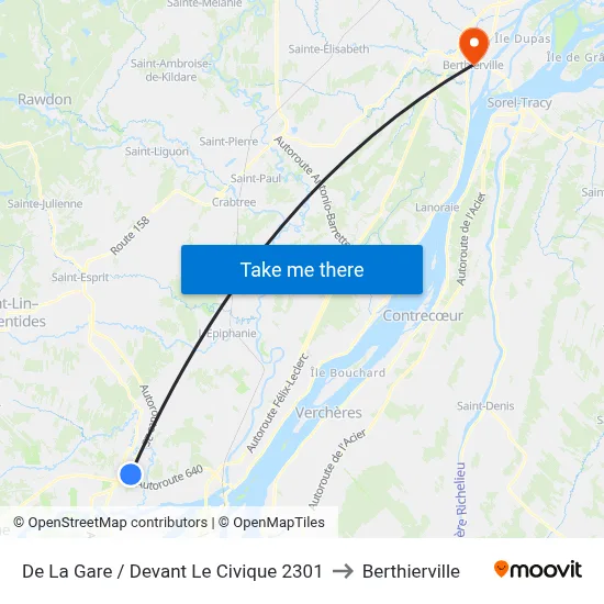 De La Gare / Devant Le Civique 2301 to Berthierville map