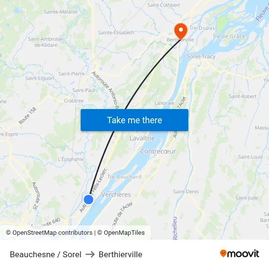 Beauchesne / Sorel to Berthierville map