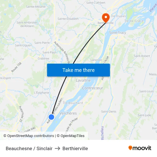 Beauchesne / Sinclair to Berthierville map