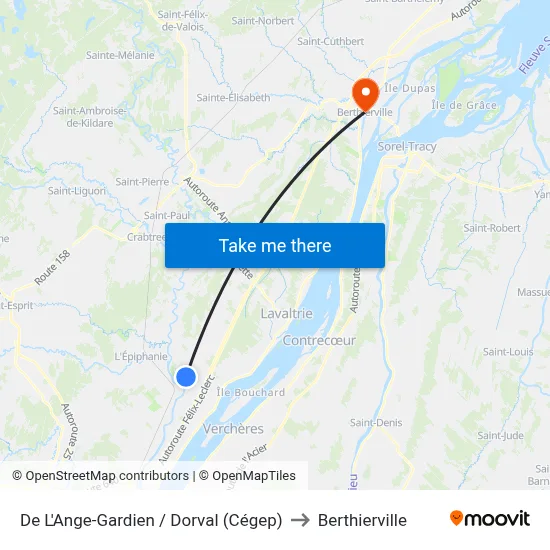 De L'Ange-Gardien / Dorval (Cégep) to Berthierville map
