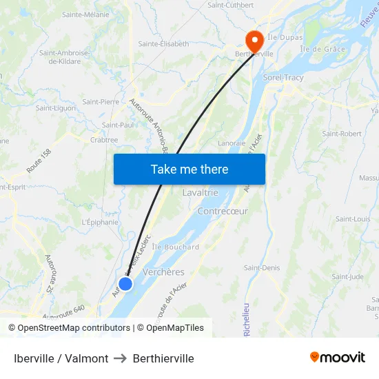 Iberville / Valmont to Berthierville map