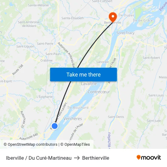 Iberville / Du Curé-Martineau to Berthierville map