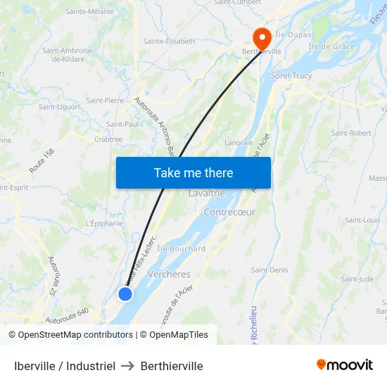 Iberville / Industriel to Berthierville map