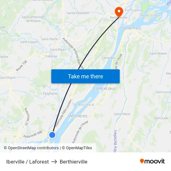 Iberville / Laforest to Berthierville map