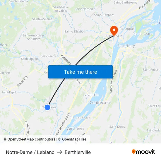 Notre-Dame / Leblanc to Berthierville map