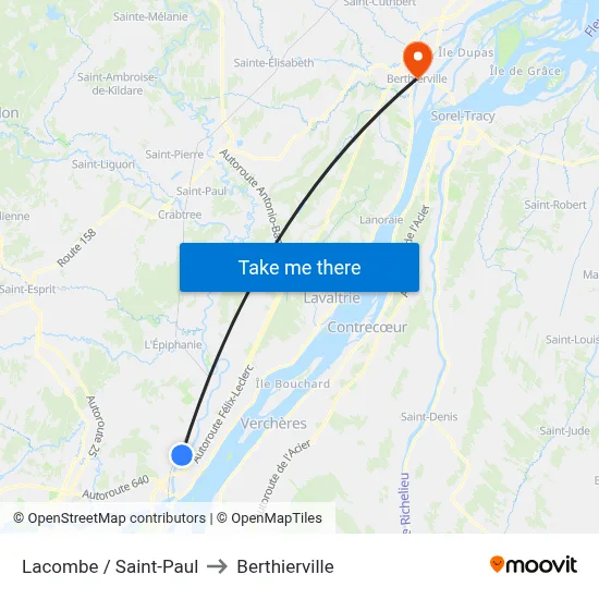 Lacombe / Saint-Paul to Berthierville map