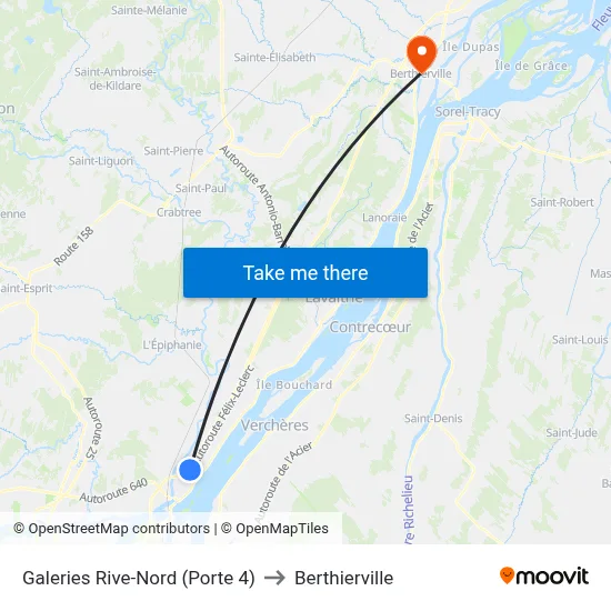 Galeries Rive-Nord (Porte 4) to Berthierville map