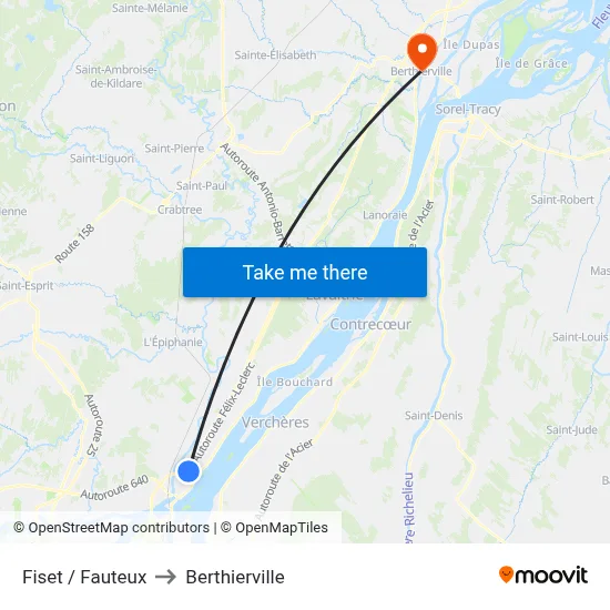 Fiset / Fauteux to Berthierville map