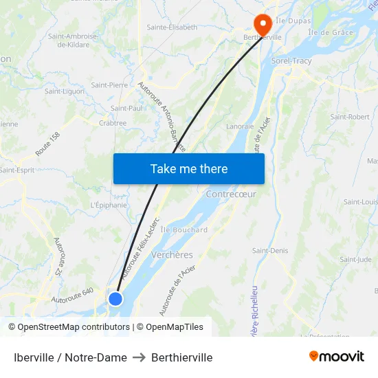 Iberville / Notre-Dame to Berthierville map