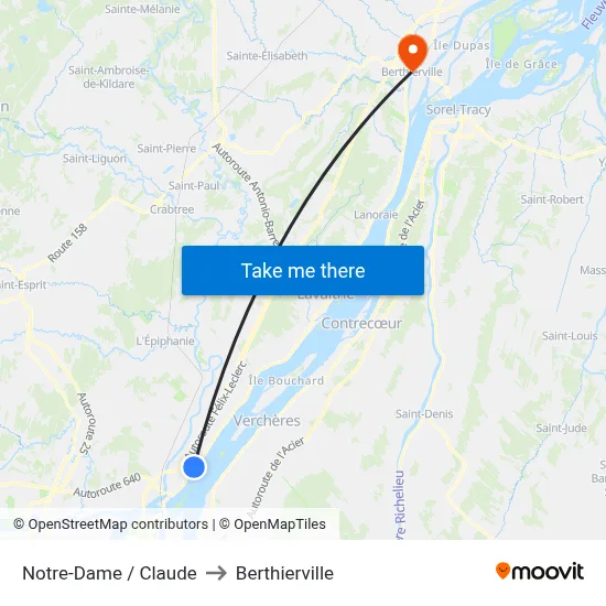 Notre-Dame / Claude to Berthierville map