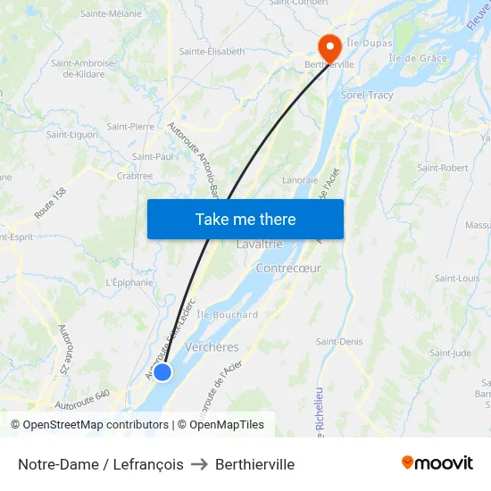 Notre-Dame / Lefrançois to Berthierville map