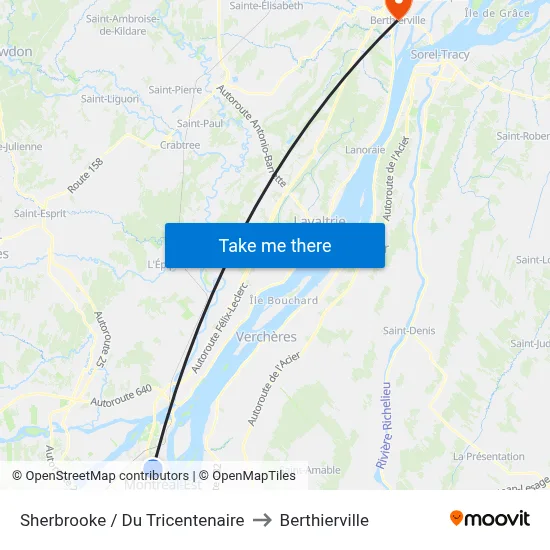 Sherbrooke / Du Tricentenaire to Berthierville map