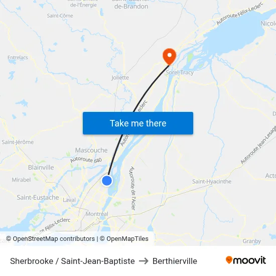 Sherbrooke / Saint-Jean-Baptiste to Berthierville map