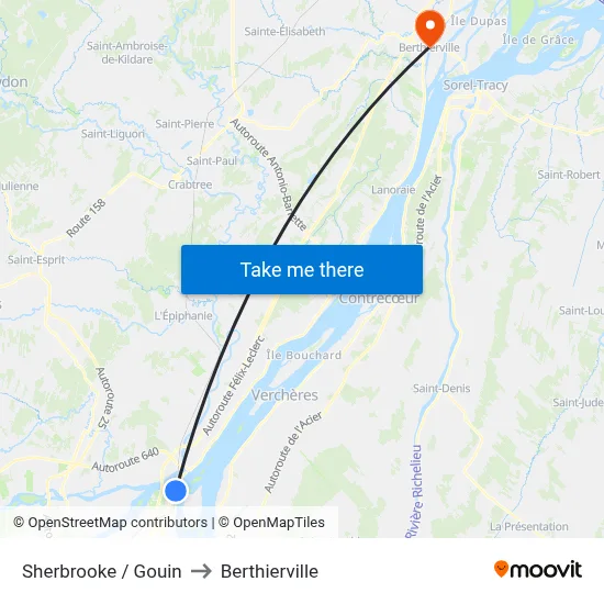 Sherbrooke / Gouin to Berthierville map
