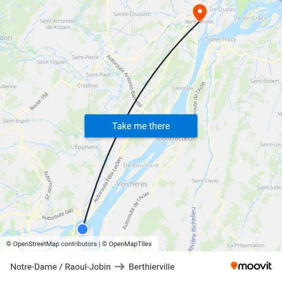 Notre-Dame / Raoul-Jobin to Berthierville map