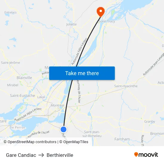 Gare Candiac to Berthierville map