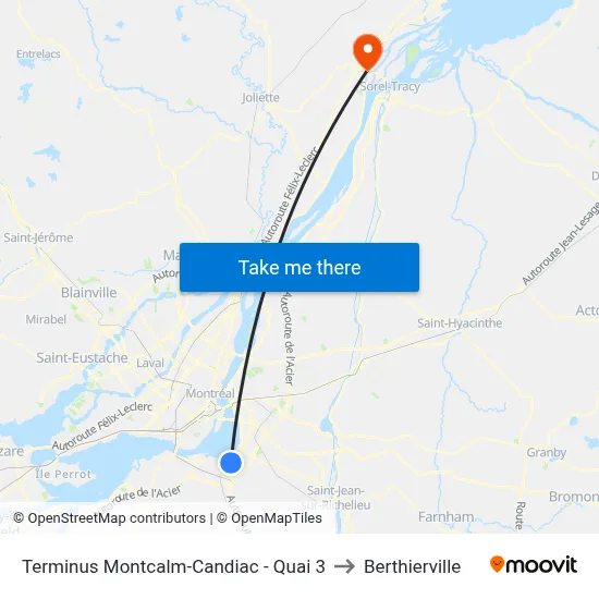 Terminus Montcalm-Candiac - Quai 3 to Berthierville map