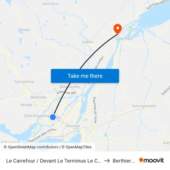 Le Carrefour / Devant Le Terminus Le Carrefour to Berthierville map