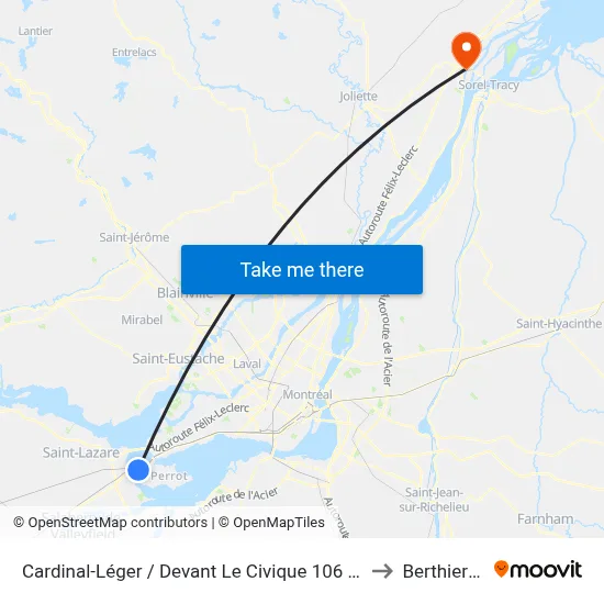 Cardinal-Léger / Devant Le Civique 106 (Tabagie) to Berthierville map