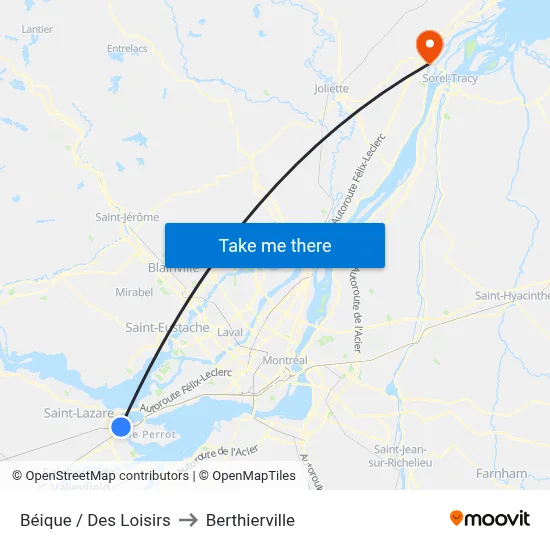Béique / Des Loisirs to Berthierville map