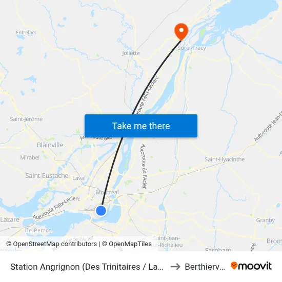 Station Angrignon (Des Trinitaires / Lamont) to Berthierville map
