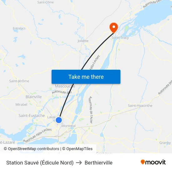 Station Sauvé (Édicule Nord) to Berthierville map