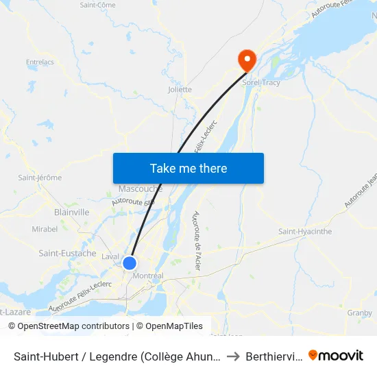 Saint-Hubert / Legendre (Collège Ahuntsic) to Berthierville map
