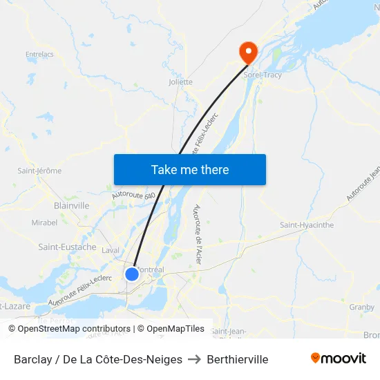 Barclay / De La Côte-Des-Neiges to Berthierville map