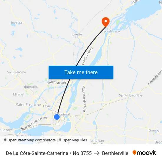 De La Côte-Sainte-Catherine / No 3755 to Berthierville map