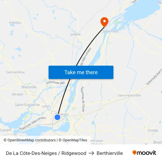 De La Côte-Des-Neiges / Ridgewood to Berthierville map