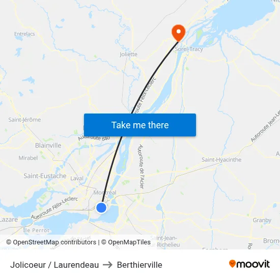 Jolicoeur / Laurendeau to Berthierville map