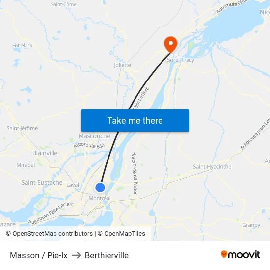 Masson / Pie-Ix to Berthierville map