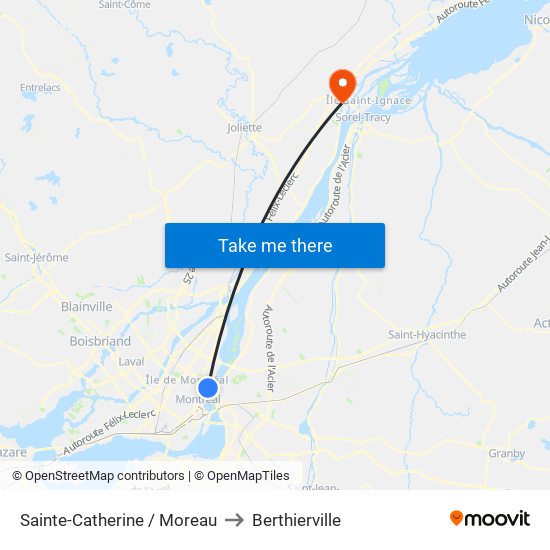 Sainte-Catherine / Moreau to Berthierville map