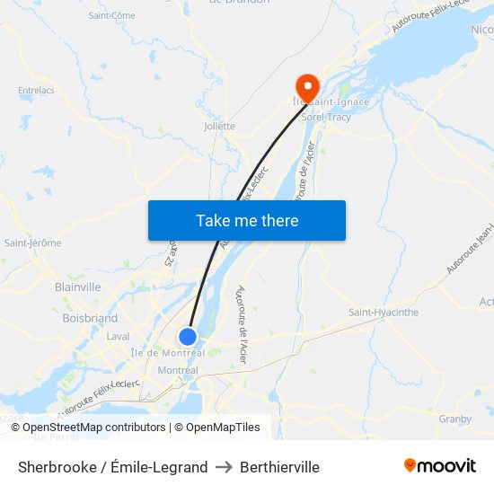 Sherbrooke / Émile-Legrand to Berthierville map