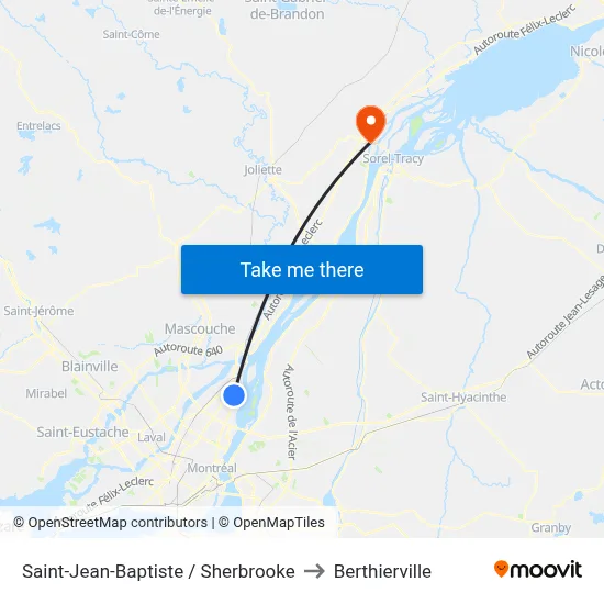 Saint-Jean-Baptiste / Sherbrooke to Berthierville map