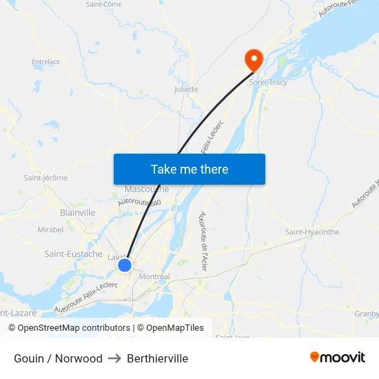 Gouin / Norwood to Berthierville map