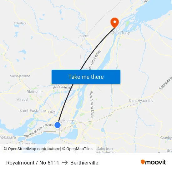 Royalmount / No 6111 to Berthierville map