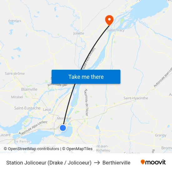 Station Jolicoeur (Drake / Jolicoeur) to Berthierville map