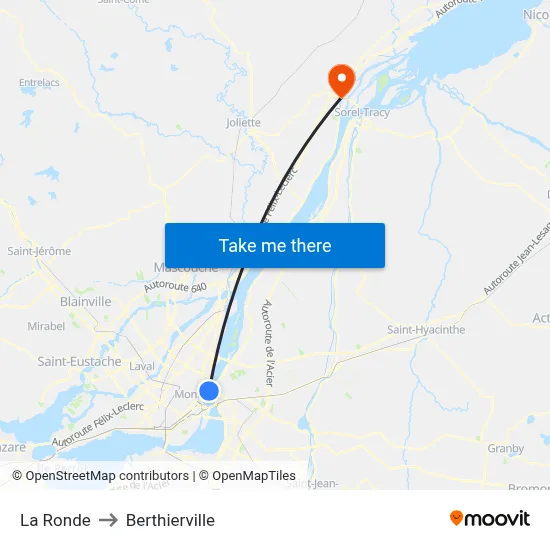 La Ronde to Berthierville map