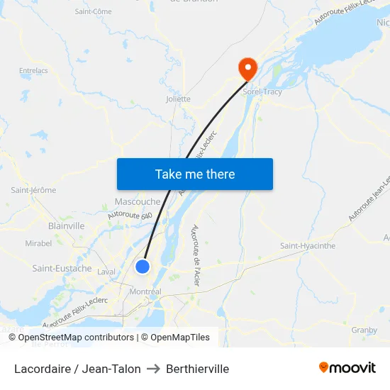 Lacordaire / Jean-Talon to Berthierville map