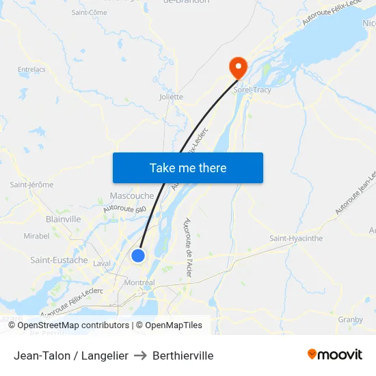 Jean-Talon / Langelier to Berthierville map