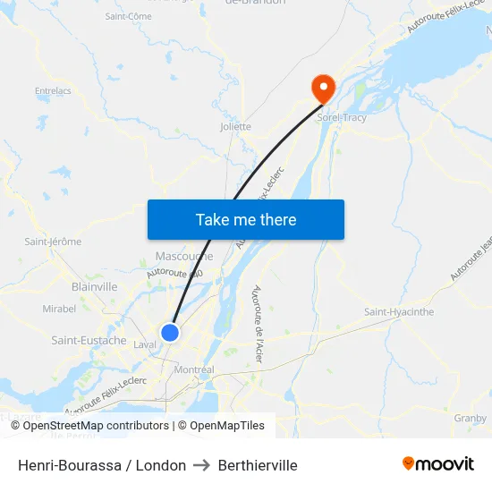 Henri-Bourassa / London to Berthierville map