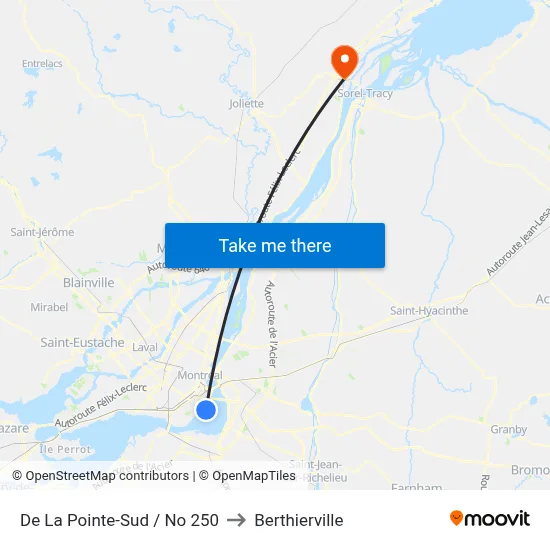 De La Pointe-Sud / No 250 to Berthierville map
