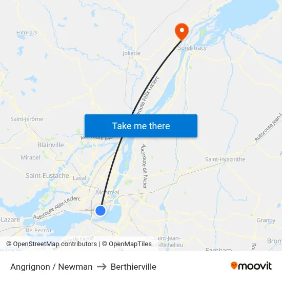 Angrignon / Newman to Berthierville map