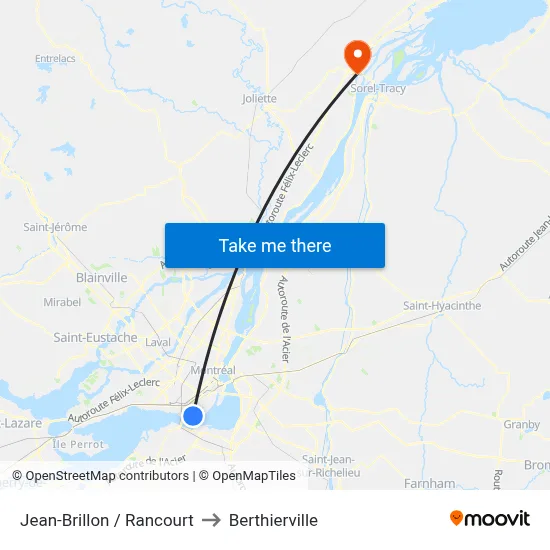 Jean-Brillon / Rancourt to Berthierville map