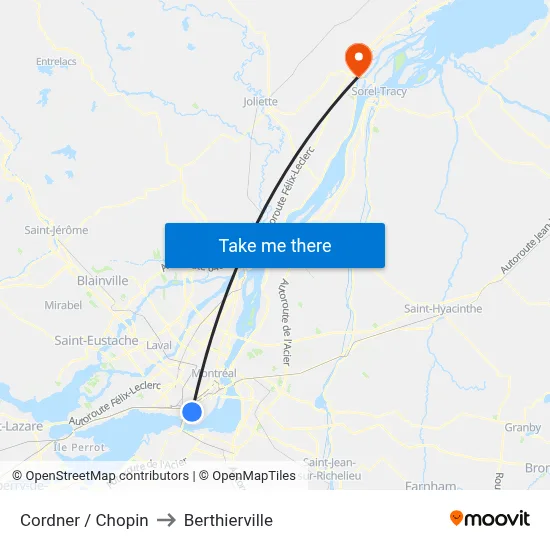 Cordner / Chopin to Berthierville map